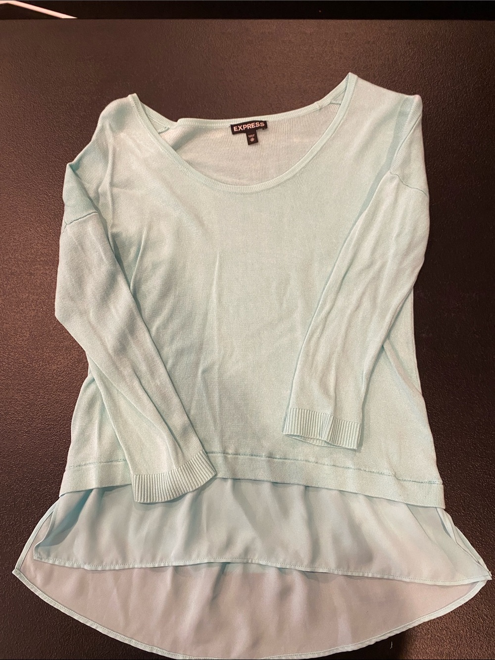 Express Women’s Light Aqua Layered Hem Knit Top